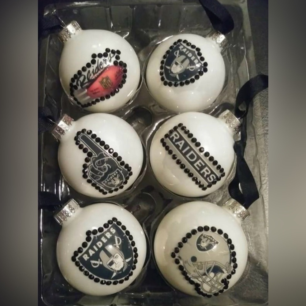 New Raiders Black and White Holiday Ornaments Set of 6 Handmade